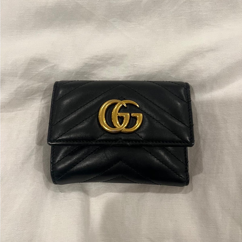 Gucci Quilted Black Wallet with Gold GG Emblem